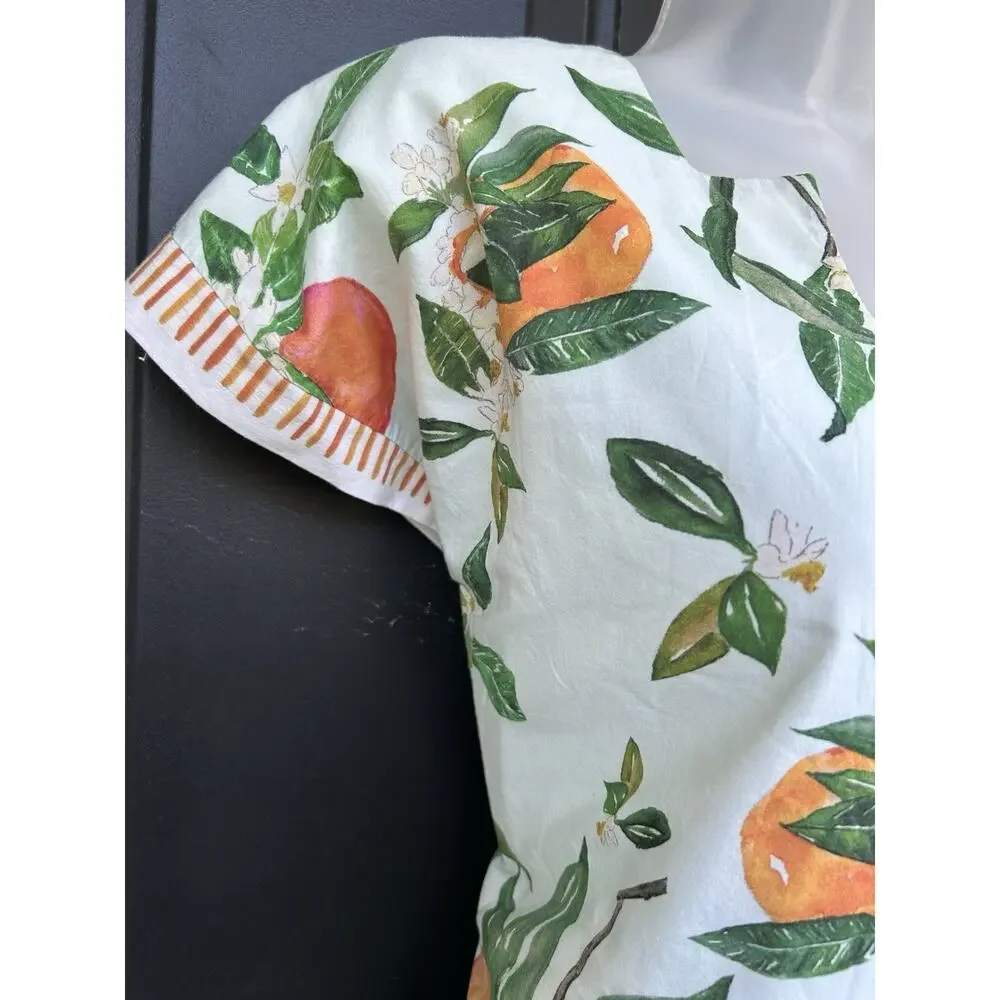 Brooke Wright Citrus Orange Print Shift Dress Size Large Cotton Pockets Resort